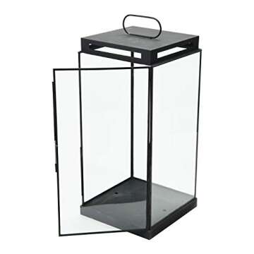 Bloomingville Metal & Glass Lantern, Black Candle Holder