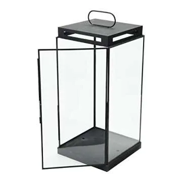 Bloomingville Metal & Glass Lantern, Black Candle Holder