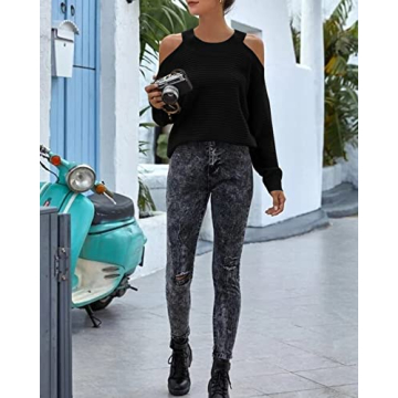 Womens Cold Shoulder Choker Sweater for All Occasions