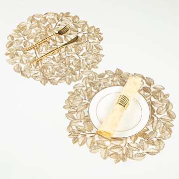 Crisjanggo Metallic Placemats Set of 6 Gold Leaf Decor