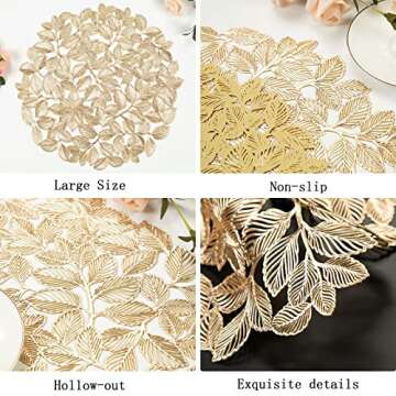 Crisjanggo Metallic Placemats Set of 6 Gold Leaf Decor