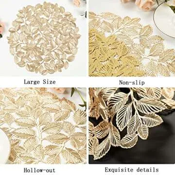 Crisjanggo Metallic Placemats Set of 6 Gold Leaf Decor