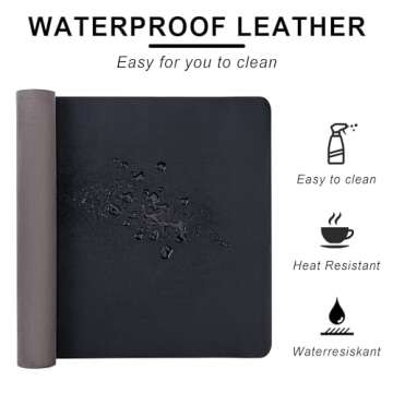 Leather Desk Pad Protector,Non-Slip Desk Pad,on-Slip PU Leather Large Mouse Pad,Easy Clean Desk Prot...