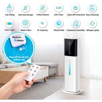 2.1Gal(8L) Humidifiers for Bedroom Large Room Whole House,3 Speed Humidifiers with led Light for Home