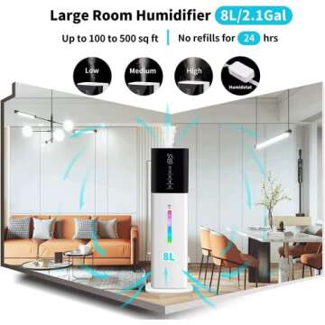 2.1Gal(8L) Humidifiers for Bedroom Large Room Whole House,3 Speed Humidifiers with led Light for Home