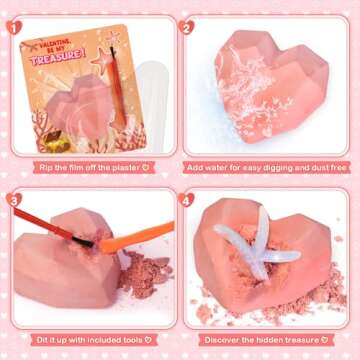 Valentine's Day Cards for Kids Classroom, 24 Packs Valentines Cards with Heart-Shaped Plaster Dig Kits, Valentines Exchange Cards Gifts for Boys Girls School Classroom Prizes, Valentine Party Favor