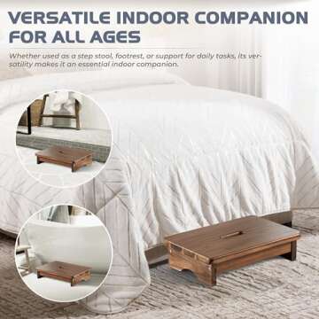 FANATU Wooden Step Stool, One Step Stool for Adults, Wooden Beside Step Stool with 550 Load Capacity, Heavy Duty/Portable/Nonslip/Durable Construction Safe Step Stool