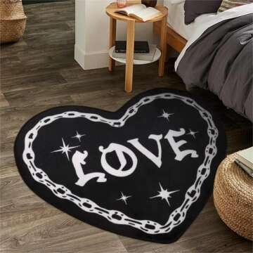 Black Rug for Bedroom,3'4"x4'Valentines Day Non-Slip Washable Rug for Entryway,Valentines Heart Shaped Romantic Carpet for Living Room,Goth Love Rug for Laundry Room Hallway Entrance