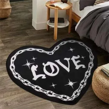 Black Rug for Bedroom,3'4"x4'Valentines Day Non-Slip Washable Rug for Entryway,Valentines Heart Shaped Romantic Carpet for Living Room,Goth Love Rug for Laundry Room Hallway Entrance