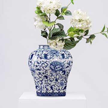 ARTLINE Jingdezhen Ceramic Ginger Jar with Lid, Chinese Style Temple Jar, Blue and White Decorative ...