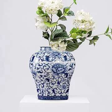 ARTLINE Jingdezhen Ceramic Ginger Jar with Lid, Chinese Style Temple Jar, Blue and White Decorative ...