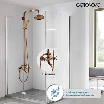 gotonovo Bathroom Shower Faucet Rain Mixer 8 Inch Round Shower Head Double Cross Handle with Tub Spo...