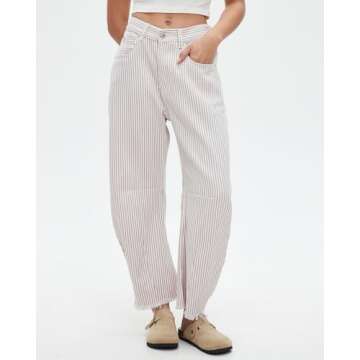 Kedera Women Stripe Barrel Jeans Casual Loose Denim Jeans Wide Leg Baggy Pants Mid Waist Boyfriend J...