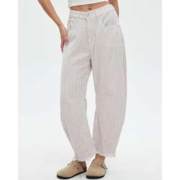 Kedera Women Stripe Barrel Jeans Casual Loose Denim Jeans Wide Leg Baggy Pants Mid Waist Boyfriend Jeans Y2k