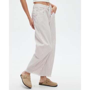 Kedera Women Stripe Barrel Jeans Casual Loose Denim Jeans Wide Leg Baggy Pants Mid Waist Boyfriend Jeans Y2k