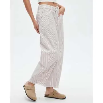 Kedera Women Stripe Barrel Jeans Casual Loose Denim Jeans Wide Leg Baggy Pants Mid Waist Boyfriend Jeans Y2k