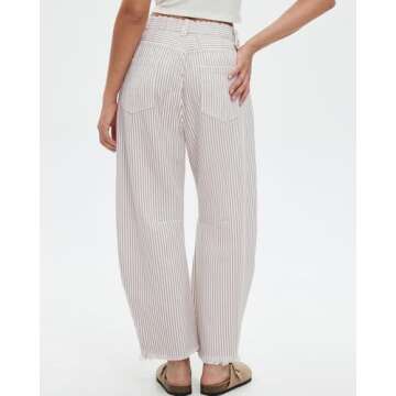 Kedera Women Stripe Barrel Jeans Casual Loose Denim Jeans Wide Leg Baggy Pants Mid Waist Boyfriend Jeans Y2k