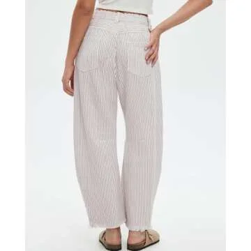 Kedera Women Stripe Barrel Jeans Casual Loose Denim Jeans Wide Leg Baggy Pants Mid Waist Boyfriend Jeans Y2k