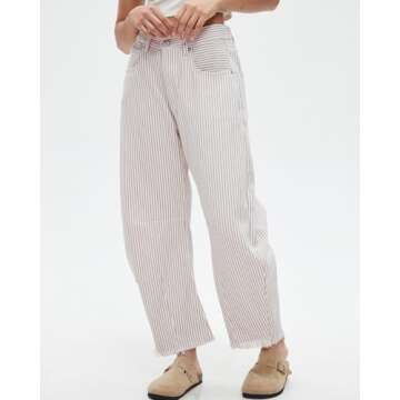 Kedera Women Stripe Barrel Jeans Casual Loose Denim Jeans Wide Leg Baggy Pants Mid Waist Boyfriend Jeans Y2k