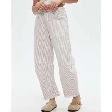 Kedera Women Stripe Barrel Jeans Casual Loose Denim Jeans Wide Leg Baggy Pants Mid Waist Boyfriend Jeans Y2k