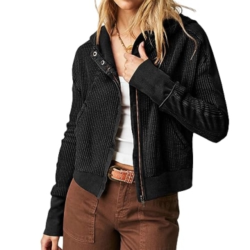 NUFIWI Women Oversized Waffle Knit Zip Up Hoodie