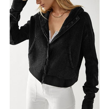 NUFIWI Women Oversized Waffle Knit Zip Up Hoodie