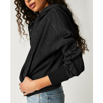 NUFIWI Women Oversized Waffle Knit Zip Up Hoodie