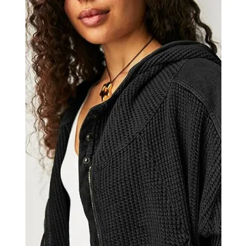 NUFIWI Women Oversized Waffle Knit Zip Up Hoodie