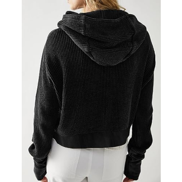 NUFIWI Women Oversized Waffle Knit Zip Up Hoodie
