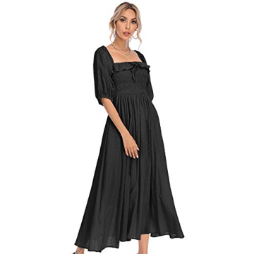 R.Vivimos Women Summer Half Sleeve Cotton Ruffled Vintage Elegant Backless A Line Flowy Long Dress