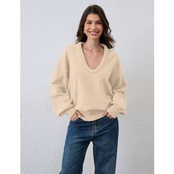 Livtany Women’s Oversized Ribbed Deep V Neck Sweater Long Sleeve Drop Shoulder Pullover Top Casual 2025 Trendy Fall Clothing
