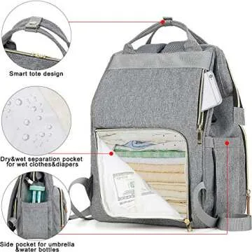 FANCYOUT Diaper Bag Backpack with USB Charging Port and Stroller Straps, Maternity Nappy Bag with Insulated Feeding Bottle Pocket (Grey)