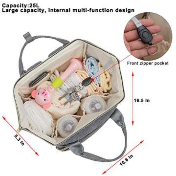 FANCYOUT Diaper Bag Backpack with USB Charging Port and Stroller Straps, Maternity Nappy Bag with Insulated Feeding Bottle Pocket (Grey)