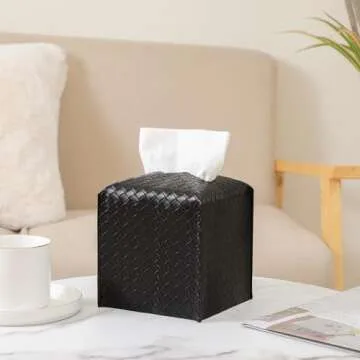 Tissue Box Cover PU Leather Tissue Holder Square Facial Tissue Case Facial Paper Organizer Dispenser...