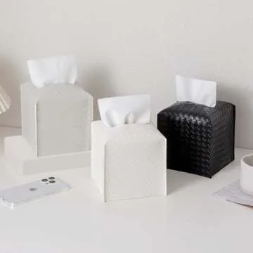 Tissue Box Cover PU Leather Tissue Holder Square Facial Tissue Case Facial Paper Organizer Dispenser for Bathroom, Vanity Countertop, Tabletop, Car, Black