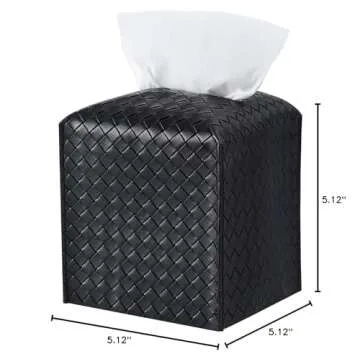 Tissue Box Cover PU Leather Tissue Holder Square Facial Tissue Case Facial Paper Organizer Dispenser for Bathroom, Vanity Countertop, Tabletop, Car, Black
