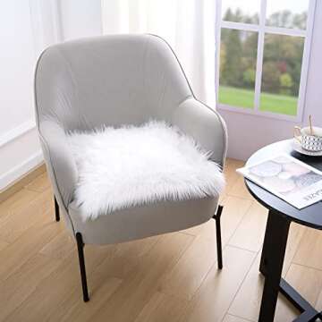 Noahas 6 Pack White Faux Fur Table Runner,1.6 x 1.6 ft Cute Seat Chair Cushions for Dining Chairs,Fluffy Fur Placemats,Soft Faux Sheepskin Chair Pads