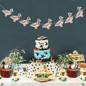 Lucky Duck Banner - Duck Hunting Birthday Party Decorations,Mallard Duck 1st Birthday Banner,One Lucky Duck Party Decor,Boy Girl Duck Theme Birthday Banner Photo Props