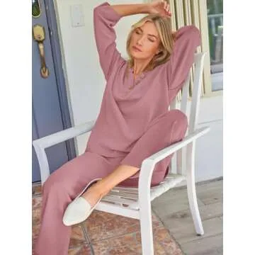 LILLUSORY Lounge Sets Womens Two 2 Piece Matching 2024 Fall Fashion Outfits Clothes Clothing Trendy Knit Sweater Loungewear Travel Sweatsuit Sweat Suit Sets