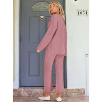 LILLUSORY Lounge Sets Womens Two 2 Piece Matching 2024 Fall Fashion Outfits Clothes Clothing Trendy Knit Sweater Loungewear Travel Sweatsuit Sweat Suit Sets