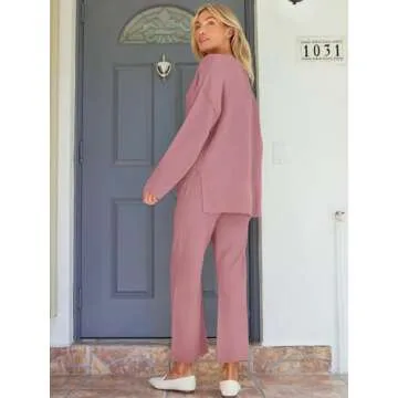 LILLUSORY Lounge Sets Womens Two 2 Piece Matching 2024 Fall Fashion Outfits Clothes Clothing Trendy Knit Sweater Loungewear Travel Sweatsuit Sweat Suit Sets