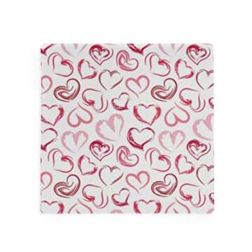 Valentines Day Coaster Set of 4,Seamless Hearts Love Pattern Square Hardboard Gloss Coasters for Drinks/Cafe/Office/Bar