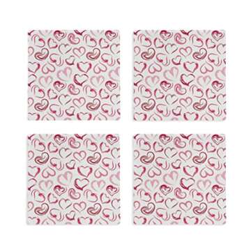 Valentines Day Coaster Set of 4,Seamless Hearts Love Pattern Square Hardboard Gloss Coasters for Drinks/Cafe/Office/Bar