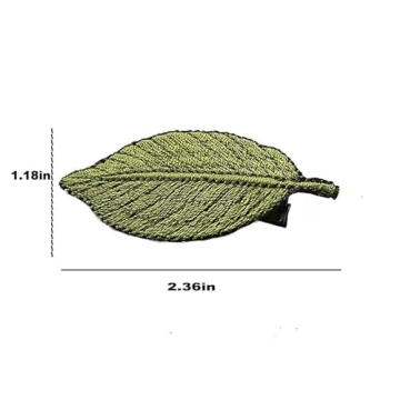 Handmade Embroidery Green Leaves Hair Clips Vintage Duckbill Hairpins
