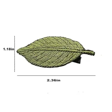 Handmade Embroidery Green Leaves Hair Clips Vintage Duckbill Hairpins