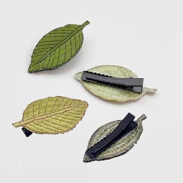 Handmade Embroidery Green Leaves Hair Clips Vintage Duckbill Hairpins