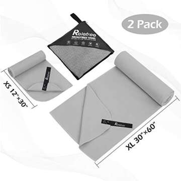 Relefree Microfiber Travel Towel, 2 Sizes Sports, Travel, Camping Towel, XL(60x30’’) & XS(24X15?...