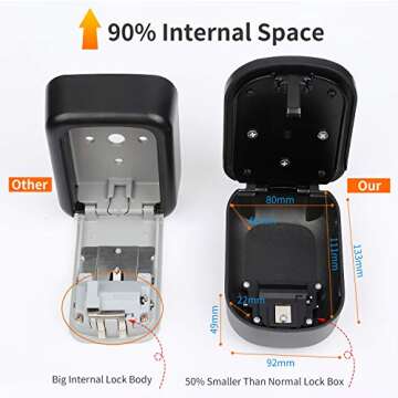 Key Lock Box Wall Mount - 4-Digit Combination Weatherproof Key Storage Lock Box, Large Capacity Security Combo Lockbox for House Key, Realtor, Outside (Black)