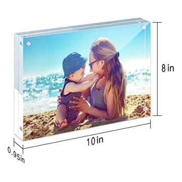 HELPLEX Acrylic Frame, 2 Pack 8x10 Acrylic Picture Frames, 24mm Thicker Frameless Clear Frame Double Sided Magnetic Frame, Free Standing Desktop Display Stand Acrylic Frames