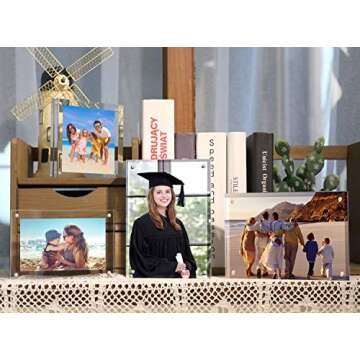 HELPLEX Acrylic Frame, 2 Pack 8x10 Acrylic Picture Frames, 24mm Thicker Frameless Clear Frame Double Sided Magnetic Frame, Free Standing Desktop Display Stand Acrylic Frames